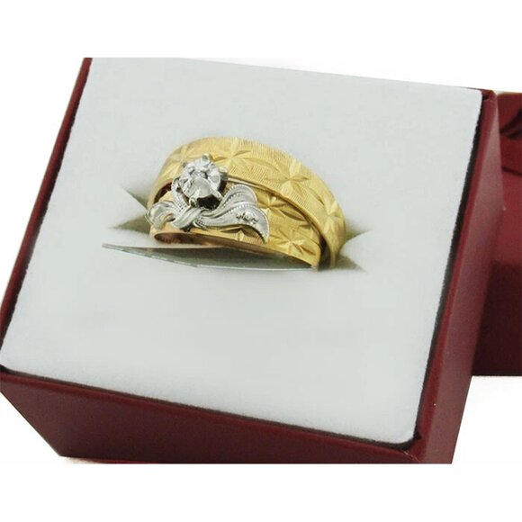 Genuine Diamond Trio-Wedding Set Rings 14k Gold - Picture 11 of 11